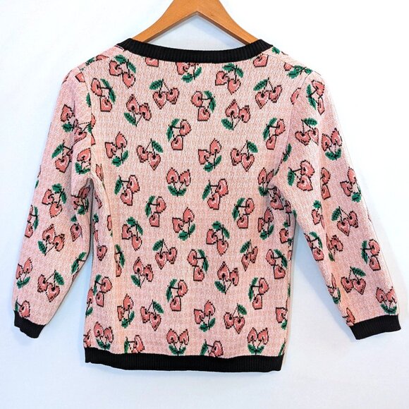 Unique Vintage | Pink Cherry Hearts Cardigan | Size Medium - Picture 8 of 12